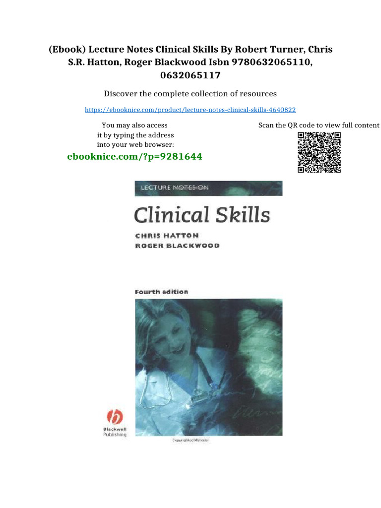 (Ebook) Lecture Notes Clinical Skills by Robert Turner, Chris S.R ...