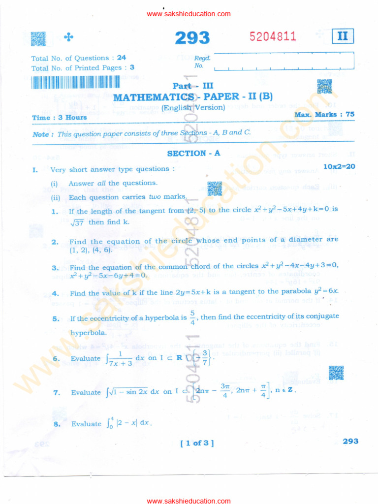 Sr Inter Maths 2B EM (1) | PDF
