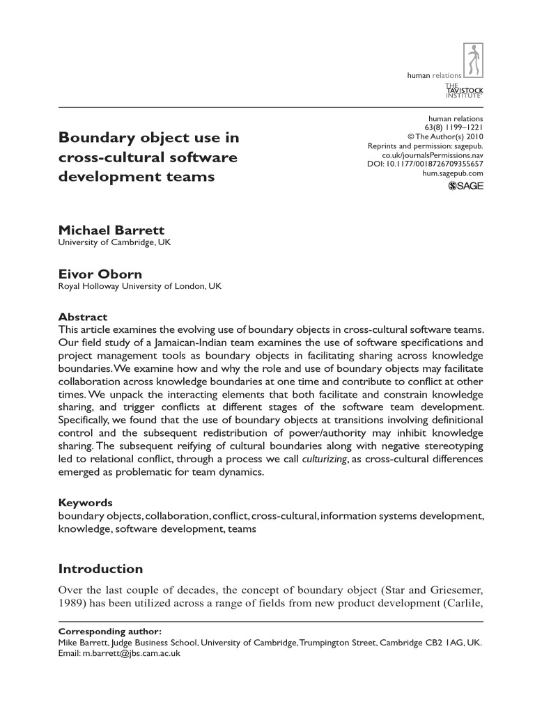 Barrett Oborn 2010 Boundary Object Use in Cross Cultural Software ...