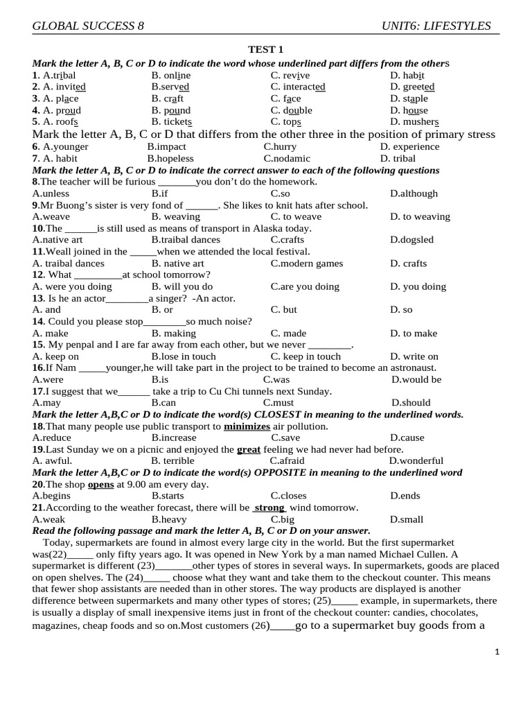 Unit 6 - Practice Test | PDF | Supermarket | The United States