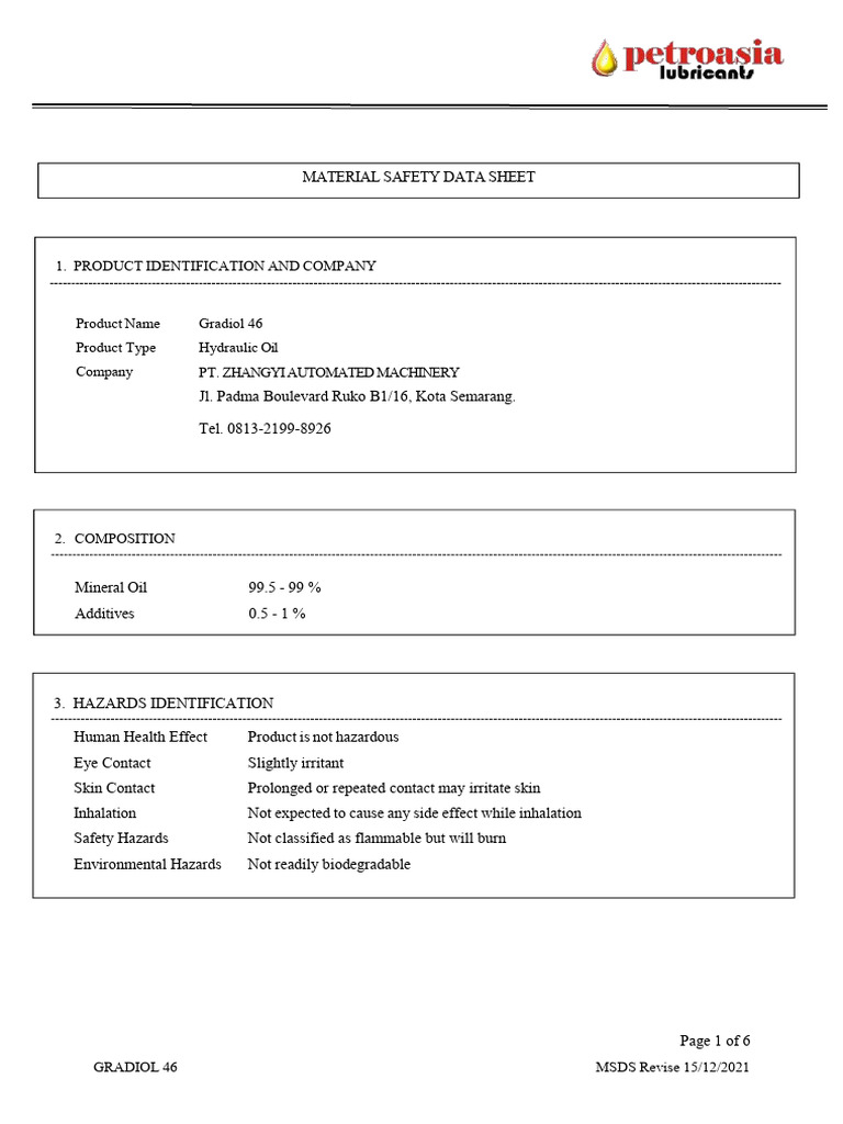 MSDS Gradiol 46 - Copy | PDF | Personal Protective Equipment | Water