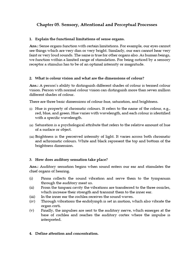 Psychology Chapter 05 Sensory Attentional and Perceptual Processes ...
