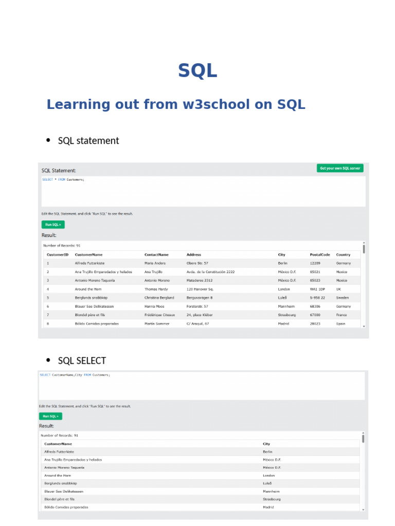 Learning Out From W3school On SQL | PDF