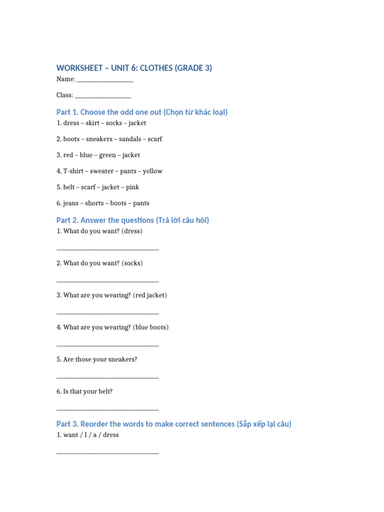 Unit6 Clothes Worksheet | PDF
