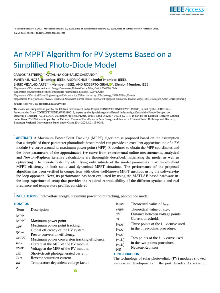 An MPPT Algorithm For PV Systems Based On A Simplified Photo-Diode ...