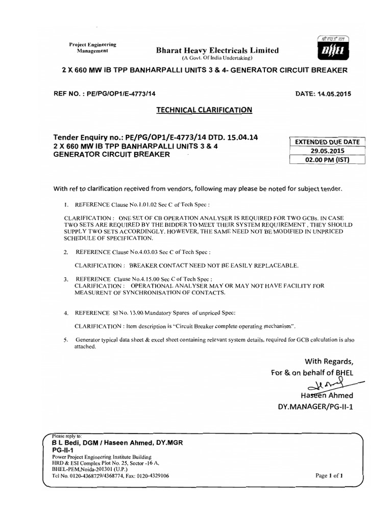 Addendum III - Gcb - Banharpalli - Clarification | PDF | Transformer ...