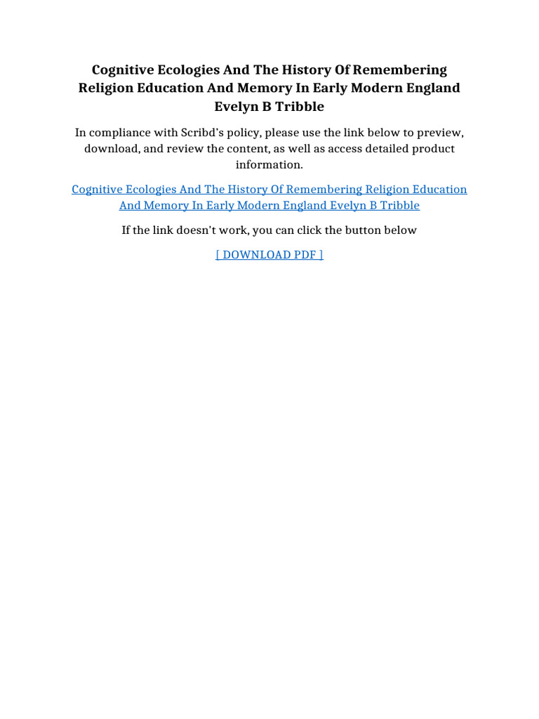 Cognitive Ecologies And The History Of Remembering Religion Education ...