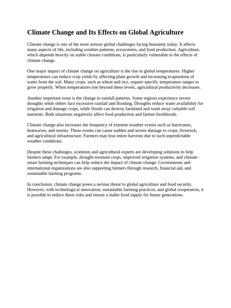 Climate Change and Its Effects on Global Agriculture | PDF