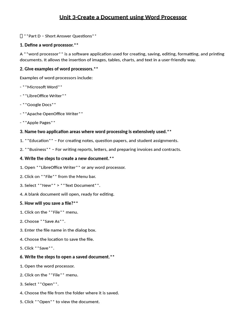 Unit 3-Creating a Document Using Word Processor-QA | PDF | Page Layout ...
