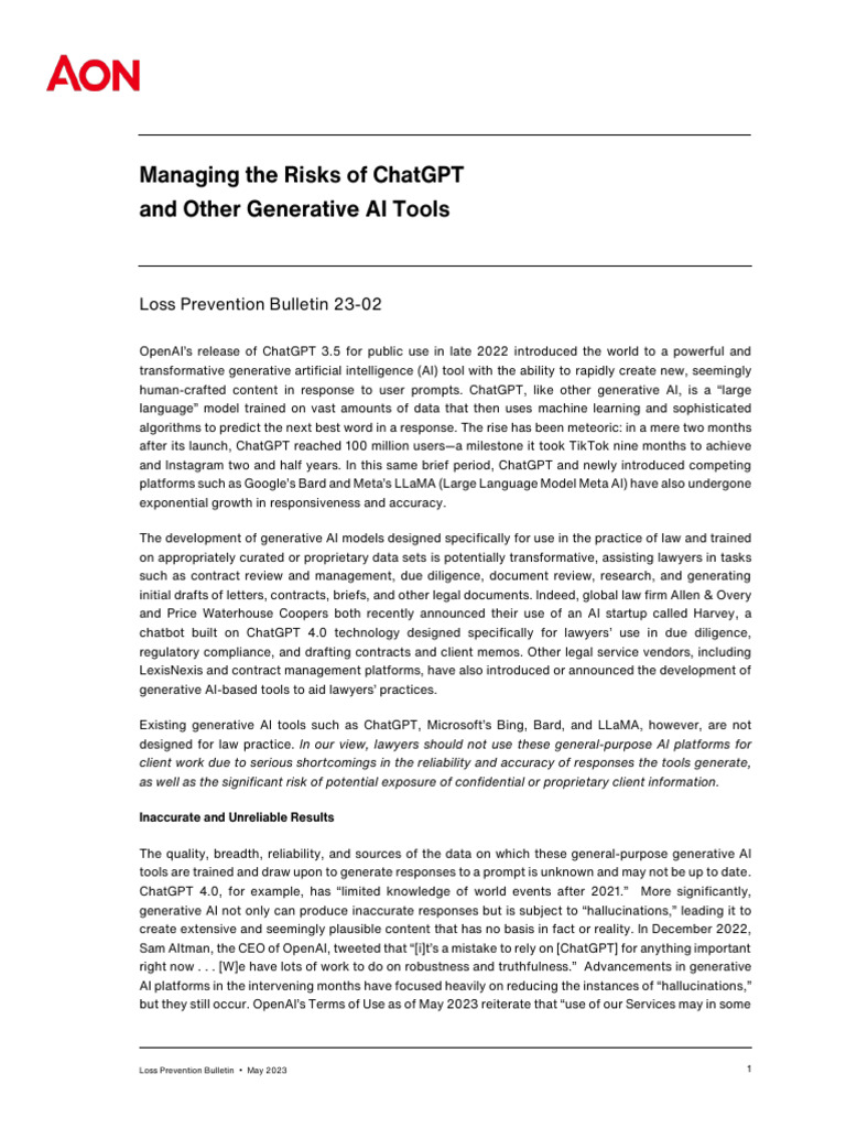 Managing the Risks of Chatgpt and Other Generative Ai Tools | PDF ...