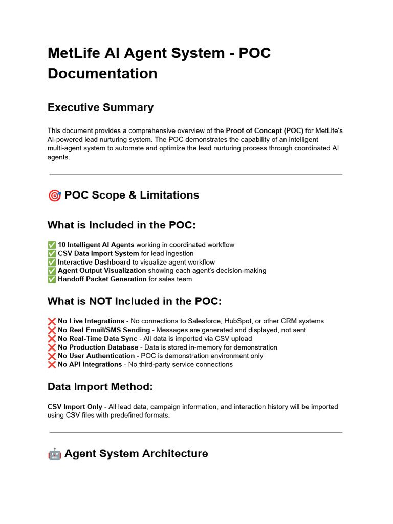 MetLife AI Agent System - POC Documentation | PDF | Comma Separated ...