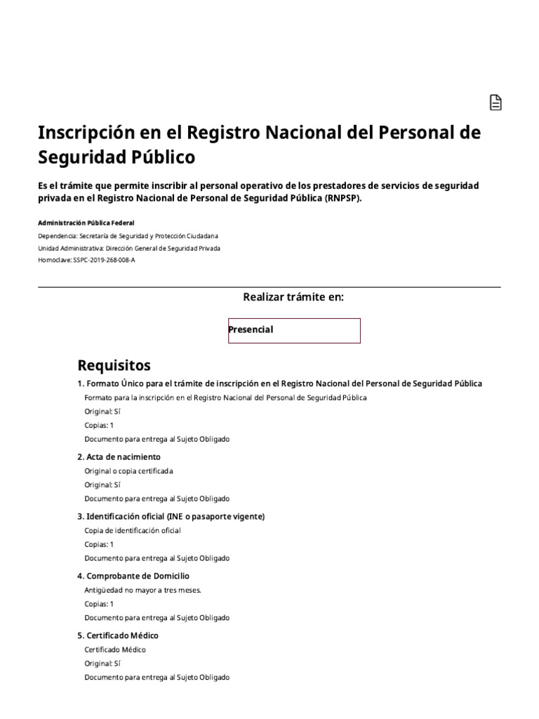 Inscripción en El Registro Nacional Del Personal de Seguridad Público ...