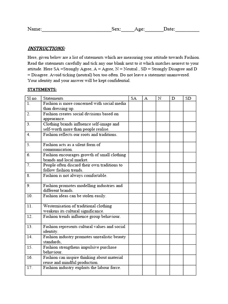 Fashion Questionnaire | PDF