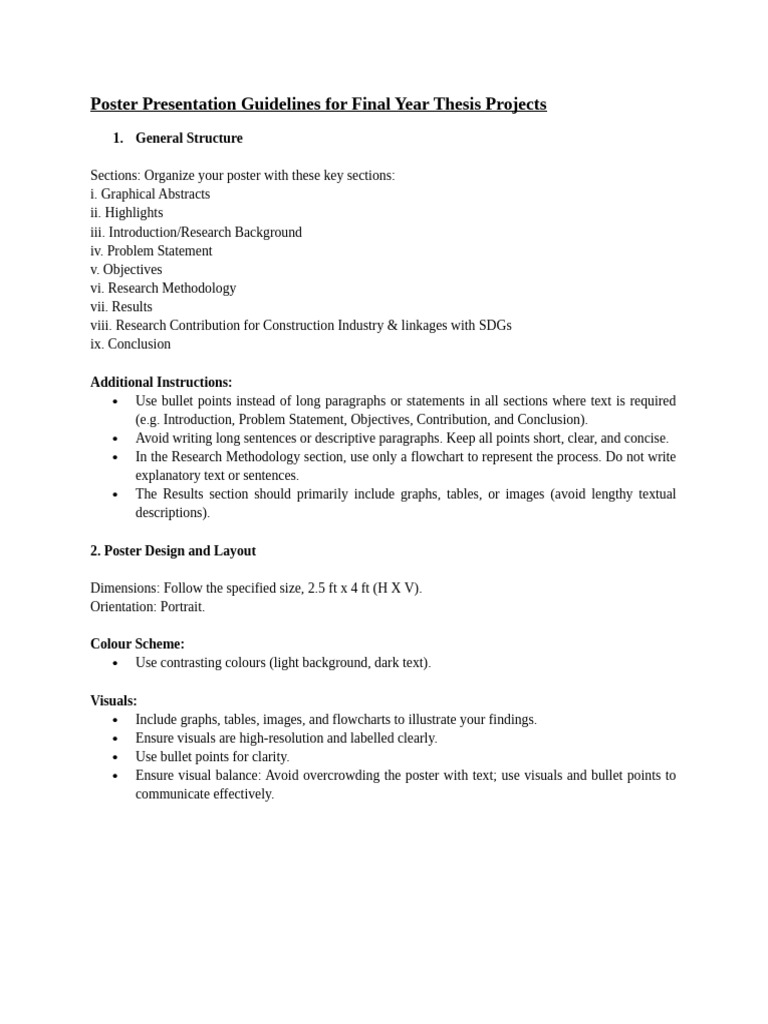 Poster Presentation Guidelines for Final Year Thesis Projects | PDF