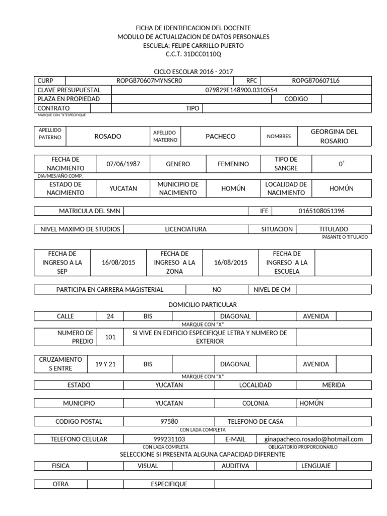 Ficha de Identificacion Del Docente | PDF