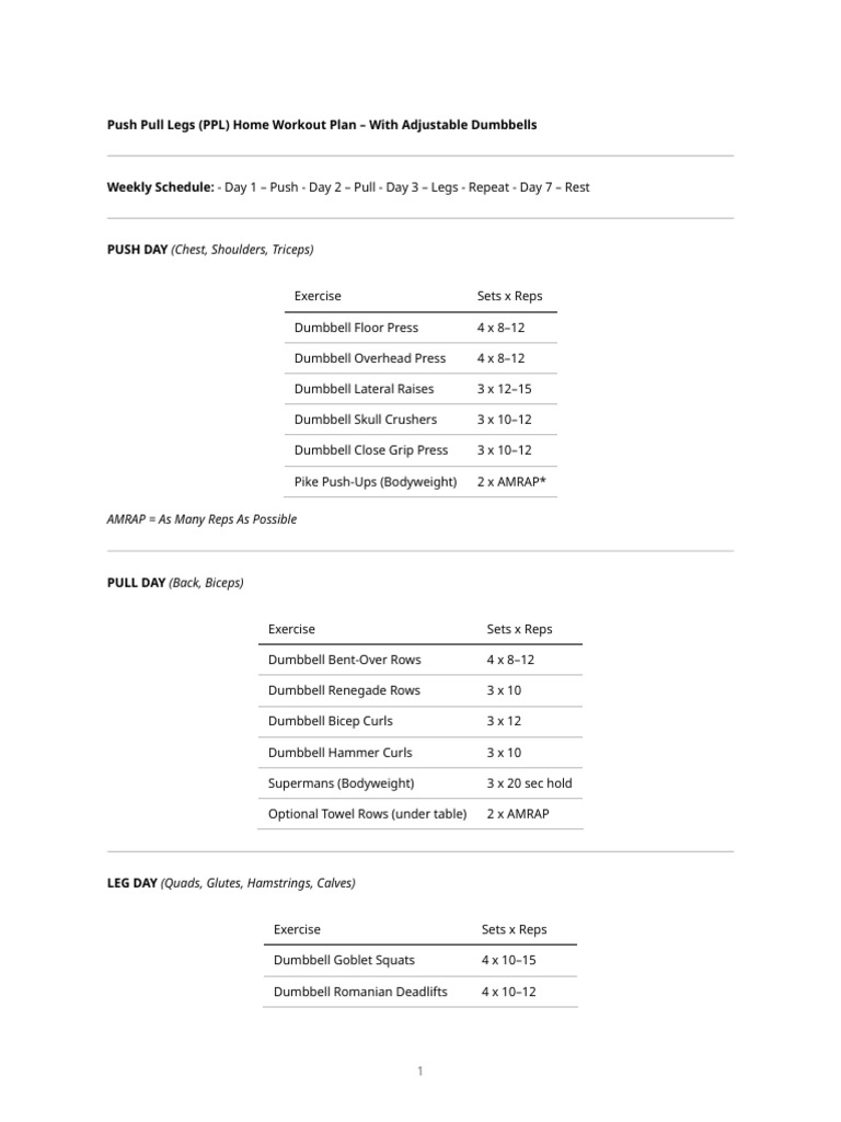 Home PPL Workout Plan | PDF