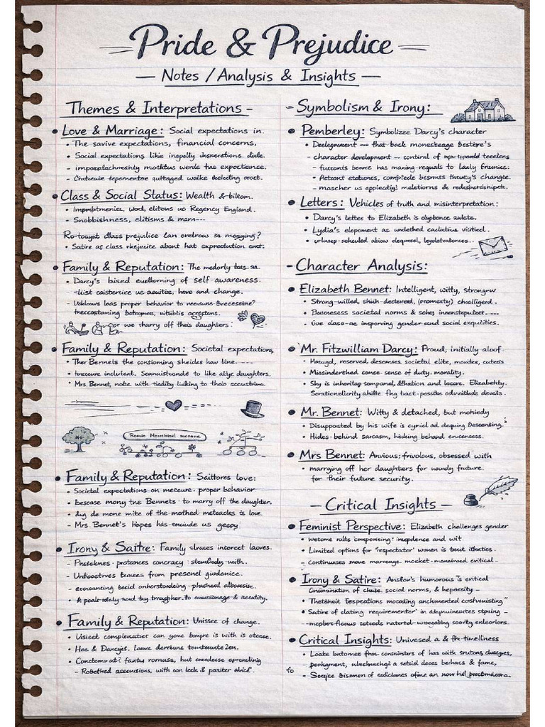 Pride and Prejudice Class Notes | PDF