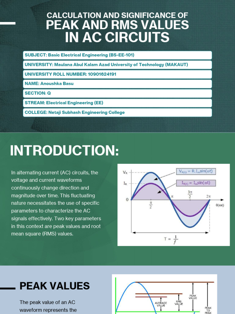 Peak and RMS Values in AC Circuits | PDF | Root Mean Square ...