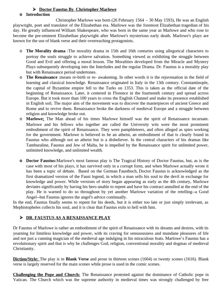 Doctor Faustus Complete Notes | PDF | Hell | Faust