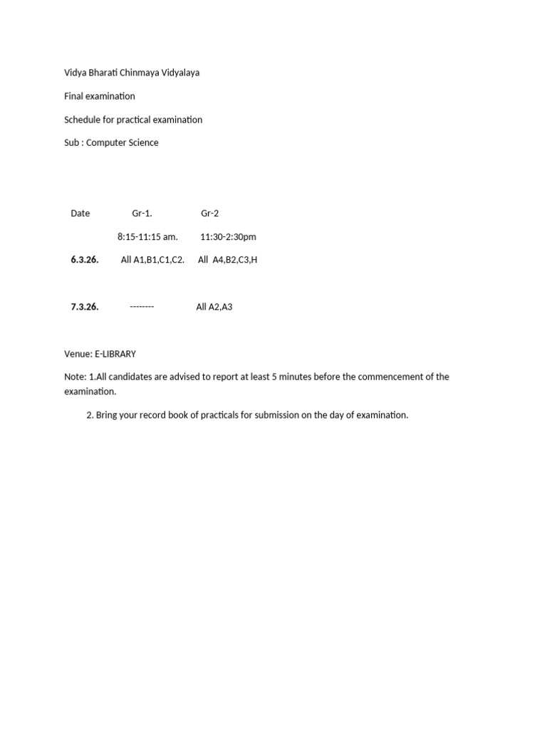 Schedule Practical Exam CSC Final - 2026 | PDF