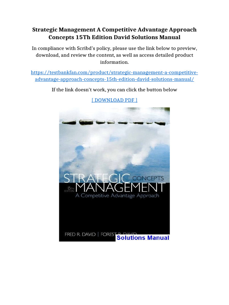 Strategic Management A Competitive Advantage Approach Concepts 15th ...