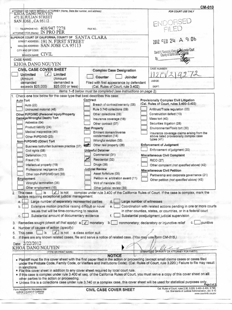 Unlawful Detainer (Eviction) Complaint | PDF | Eviction | Legal Ethics