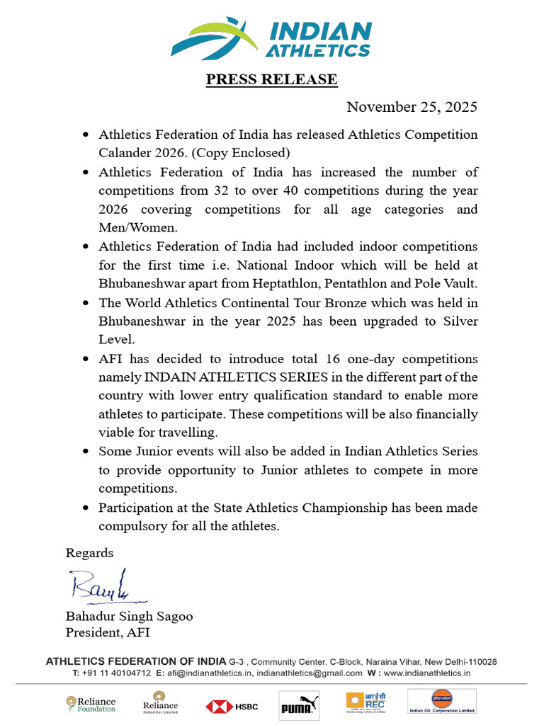 Annual Competition Calendar 2026 | PDF | Sport Of Athletics