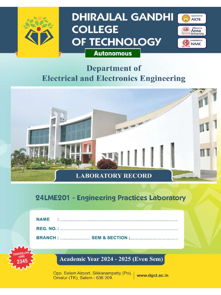 Engineering Practices Lab Manual | PDF | Electrical Connector ...