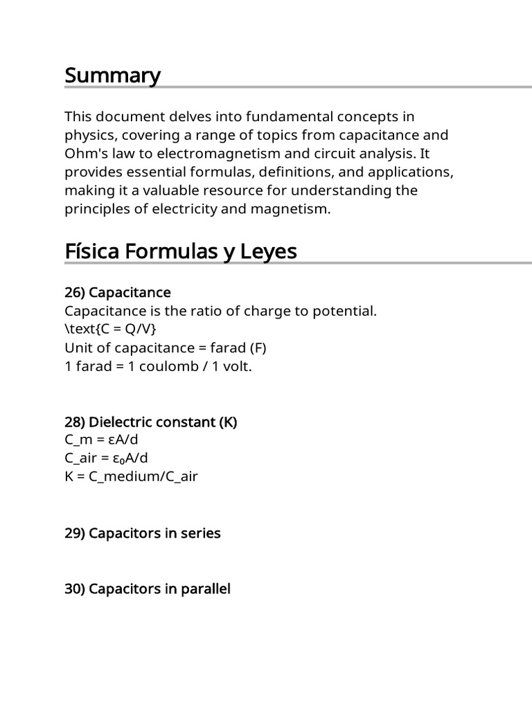 Física Formulas y Leyes | PDF | Fuerza | Corriente eléctrica