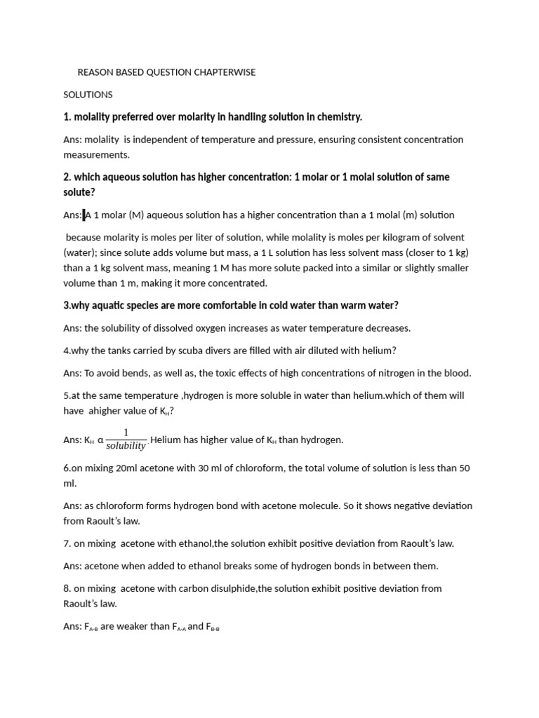 Reason Based Question Solution | PDF | Boiling | Solubility