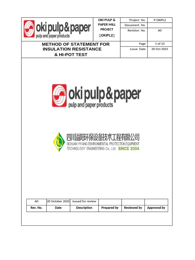 Inspection & Test Plan For Electrical Hi-Pot | PDF | Paper | Electrical ...