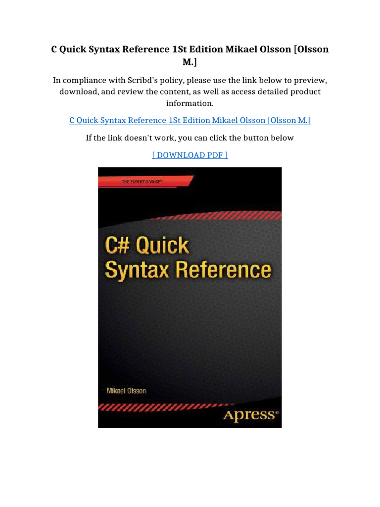C Quick Syntax Reference 1st Edition Mikael Olsson [Olsson M.] | PDF ...
