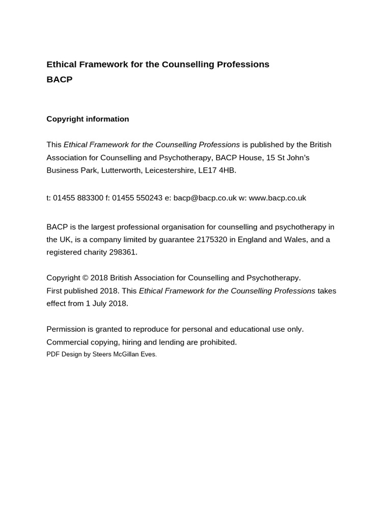 BACP Ethical Framework for the Counselling Professions 2018 | PDF ...