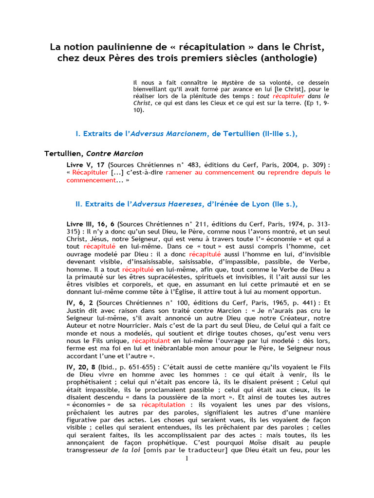 La Notion Paulinienne de Recapitulation | PDF | Marie, mère de Jésus ...