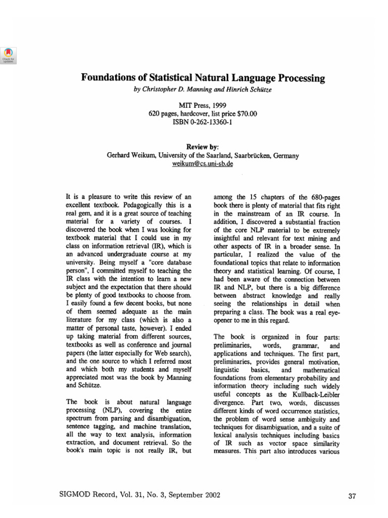 Foundations of Statistical Natural Language Processing | PDF ...