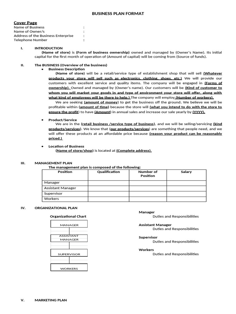 Business Plan Format Format | PDF | Expense | Balance Sheet