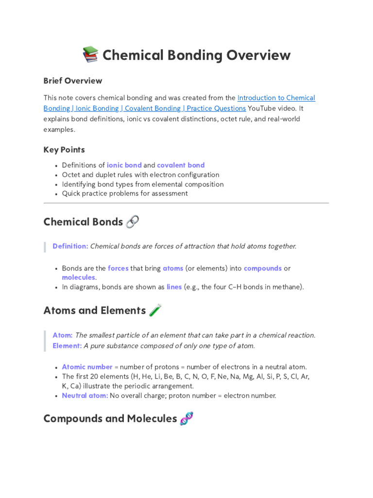 Introduction To Chemical Bonding Ionic Bonding Covalent Bonding ...