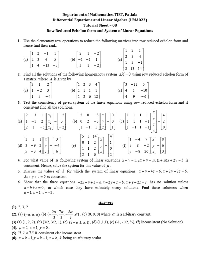 Tutorial Sheet 08 UMA023 | PDF | Mathematical Relations | Matrix Theory