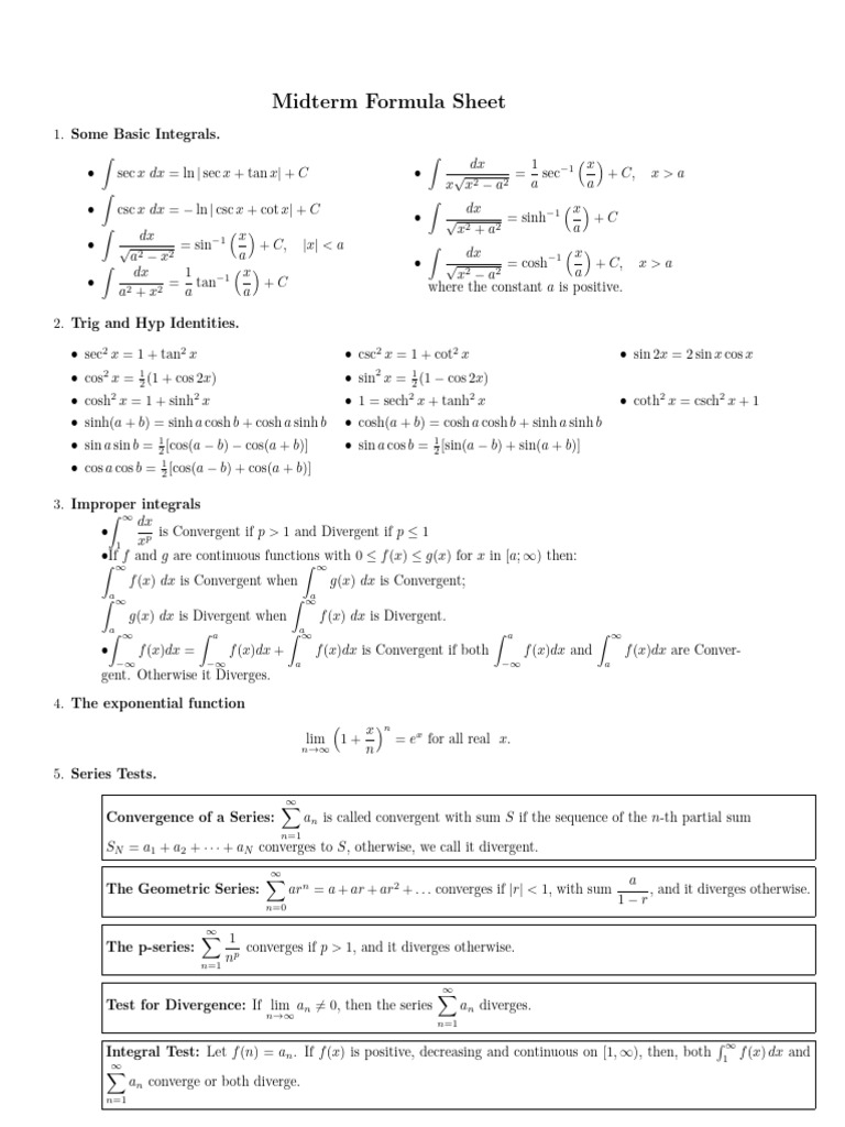 Formula Sheet Midterm 2024 | PDF | Mathematical Objects | Functions And ...