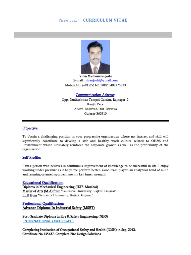 Viren Joshi CV | PDF | Oil Refinery