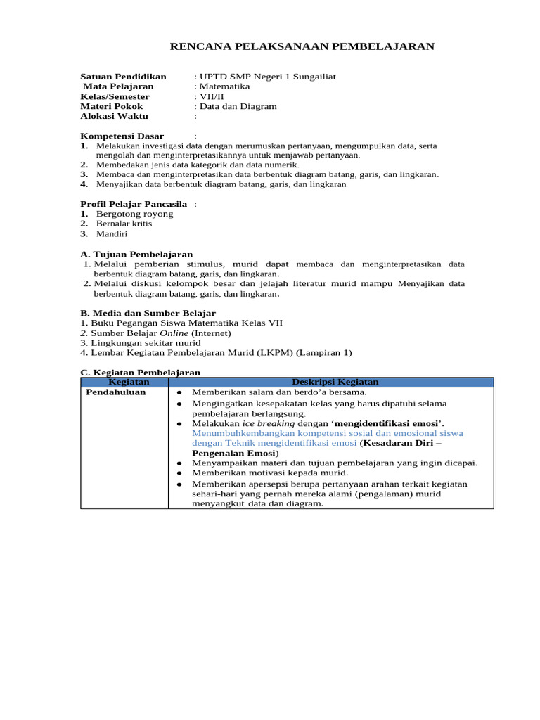 RPP Data Dan Diagram 2 Kse Dan Berdiferensiasi - Desi Wulandari, S.PD | PDF
