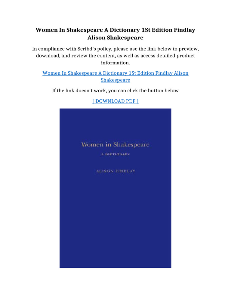 Women in Shakespeare A Dictionary 1st Edition Findlay Alison ...