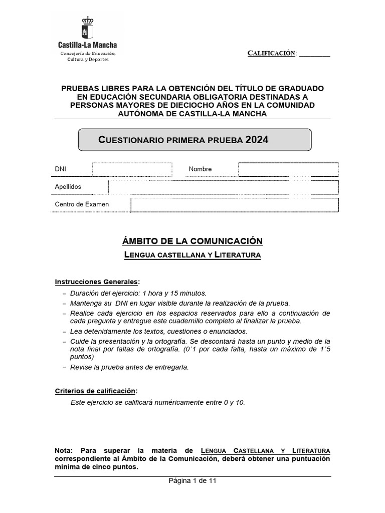 LCL - Junio - Cuest.2024 | PDF | Oración (Lingüística) | Lingüística