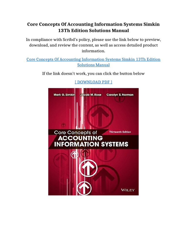 Core Concepts of Accounting Information Systems Simkin 13th Edition ...