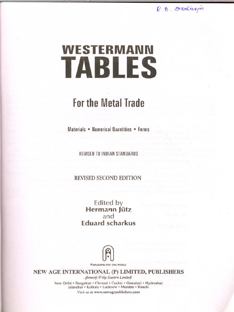 Westermann Tables for the Metal Trade 9788122417302 8122417302 | PDF ...