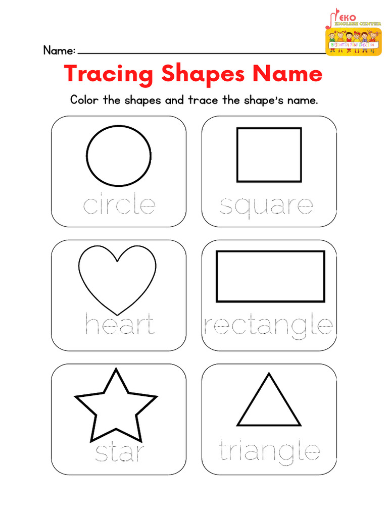 Tracing Shapes Name English Worksheet in Red and Black Illustrative ...