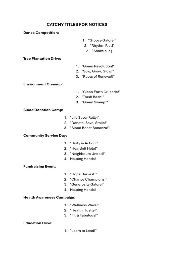 Catchy Headings For Notice | PDF