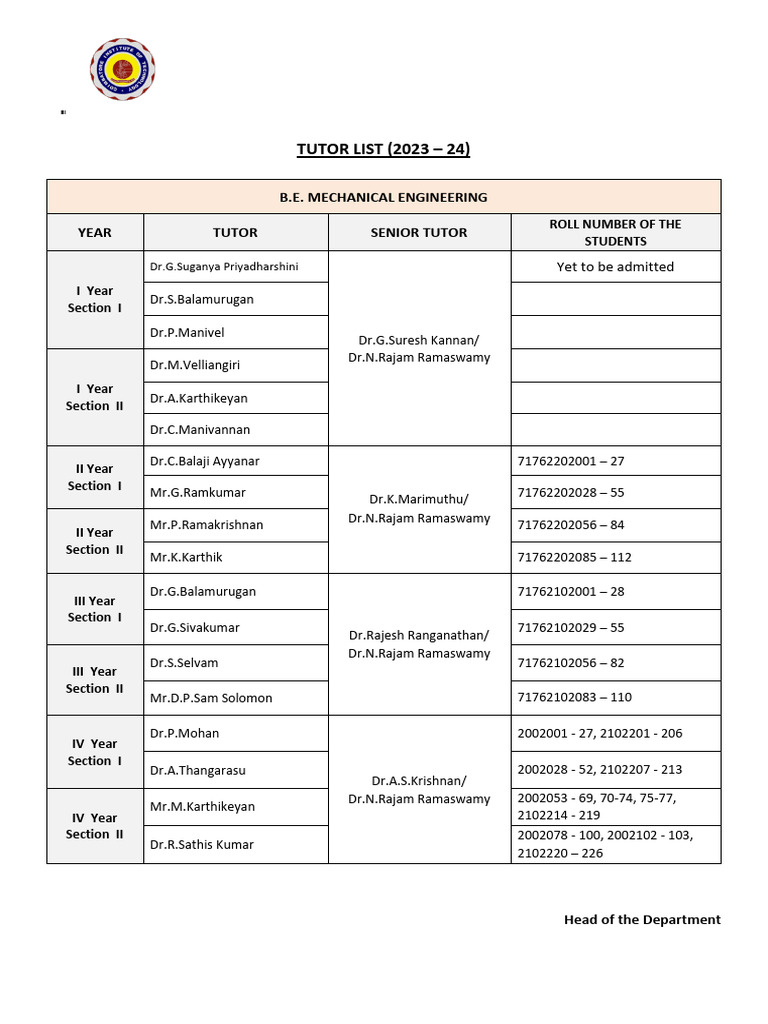 Tutor List 2023-24 | PDF