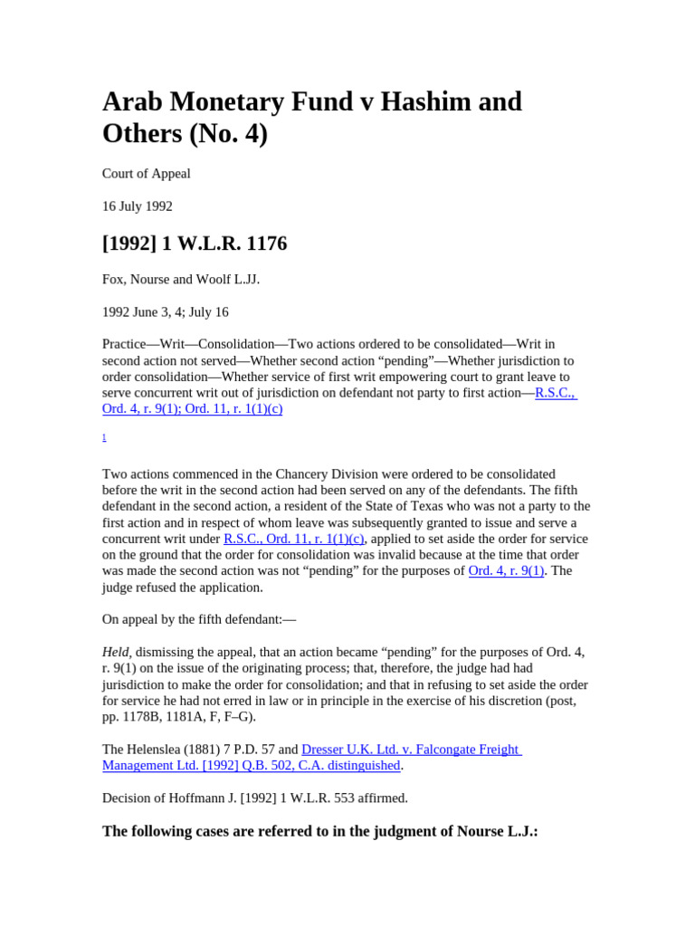 Arab Monetary Fund v Hashim and Others | PDF | Jurisdiction | Judgment ...