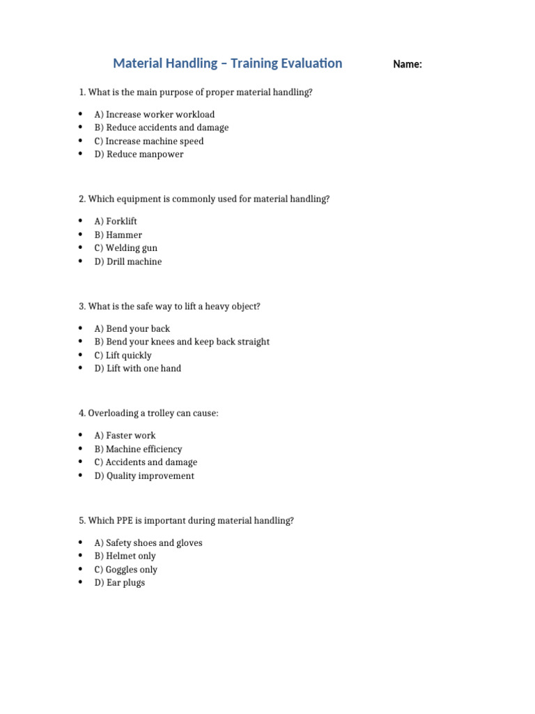 Material Handling Training Evaluation | PDF